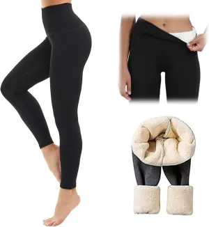 Goodwillbrave Lambskin Winter Leggings, Women Stretchy Thermal Tummy Control High Waist Tights, Casual Solid Pants
