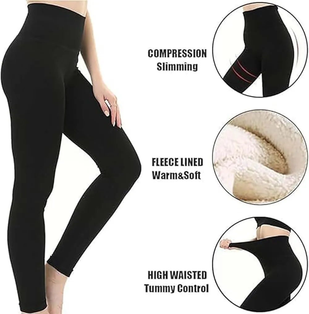 Goodwillbrave Lambskin Winter Leggings, Women Stretchy Thermal Tummy Control High Waist Tights, Casual Solid Pants