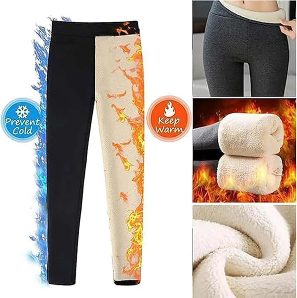 Goodwillbrave Lambskin Winter Leggings, Women Stretchy Thermal Tummy Control High Waist Tights, Casual Solid Pants