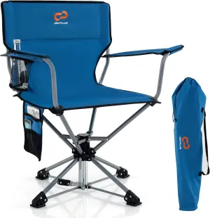 Goplus Swivel Camping Chair, Potable Lawn Chair for Adults w/Cup Holder & Carrying Bag, Folding 360-degree Free Rotation Chair for Fishing Picnic Hiking Hunting Outdoor (Blue)