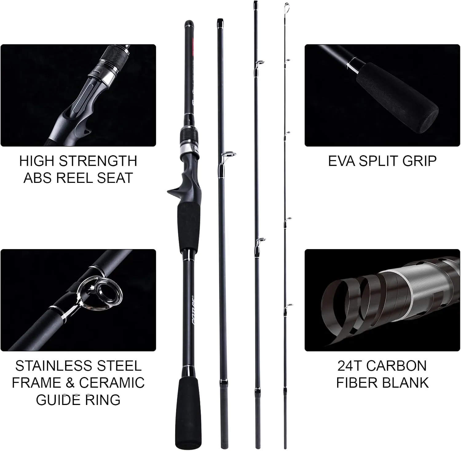 Goture Travel Fishing Rods, 4 Piece Fishing Pole with Case/Bag, Casting/Spinning Rod,Ultralight Fishing Baitcasting Rod 7ft for Saltwater Trout, Bass, Walleye, Pike