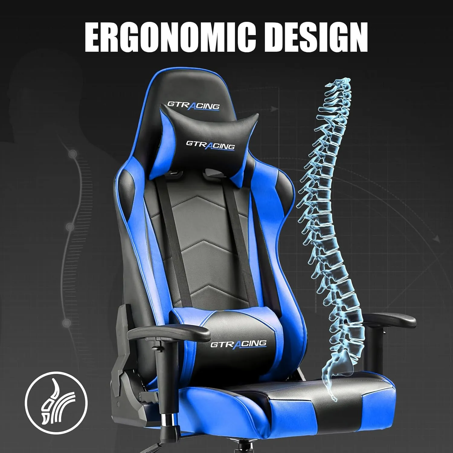 GTRACING Gaming Chair Racing Office Computer Ergonomic Video Game Chair Backrest and Seat Height Adjustable Swivel Recliner with Headrest and Lumbar Pillow Esports Chair (NavyBlue)