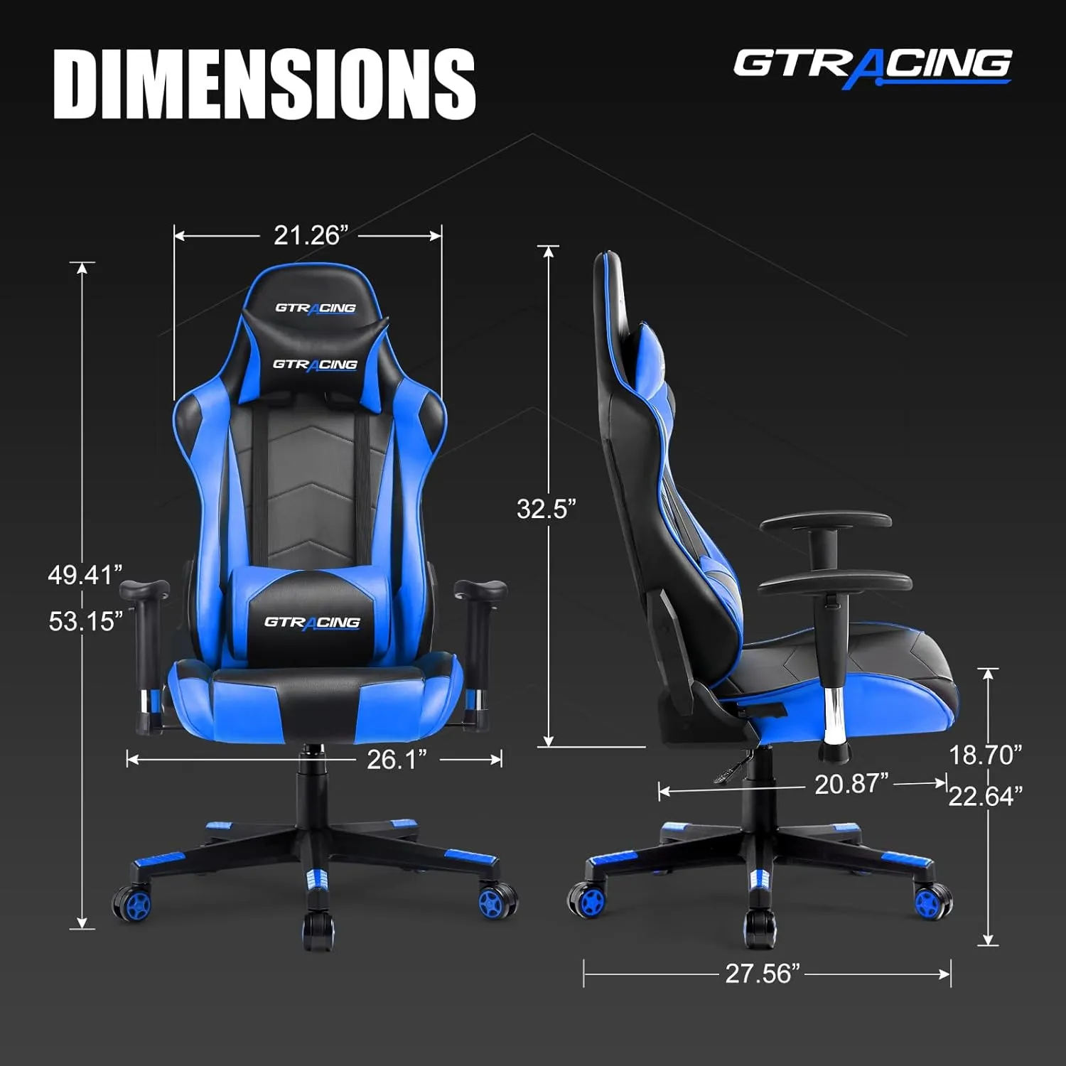 GTRACING Gaming Chair Racing Office Computer Ergonomic Video Game Chair Backrest and Seat Height Adjustable Swivel Recliner with Headrest and Lumbar Pillow Esports Chair (NavyBlue)