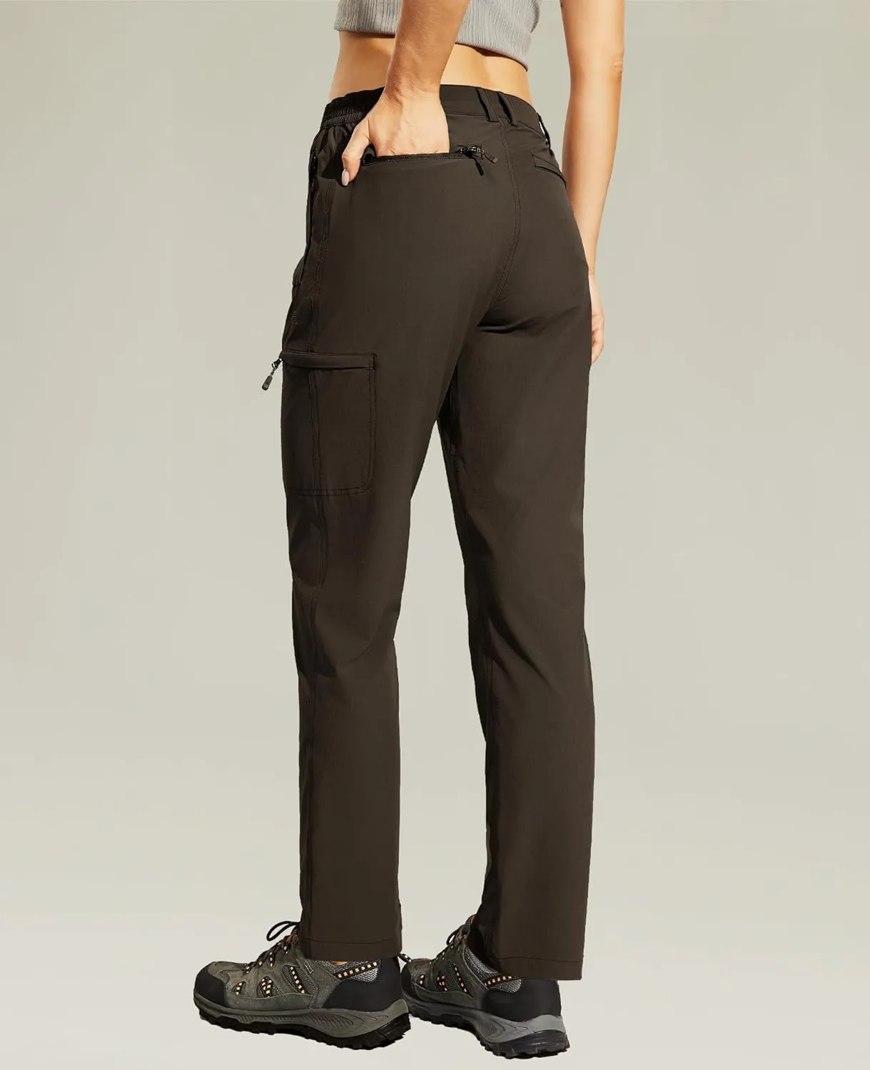 Haimont Women's Hiking Cargo Pants Quick Dry Lightweight Ripstop Stretch Nylon Travel Pants with Zip Pockets Water Repellent