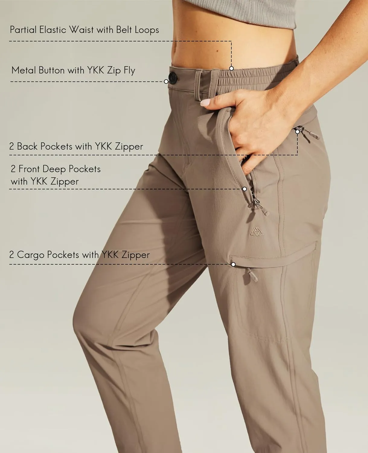 Haimont Women's Hiking Cargo Pants Quick Dry Lightweight Ripstop Stretch Nylon Travel Pants with Zip Pockets Water Repellent