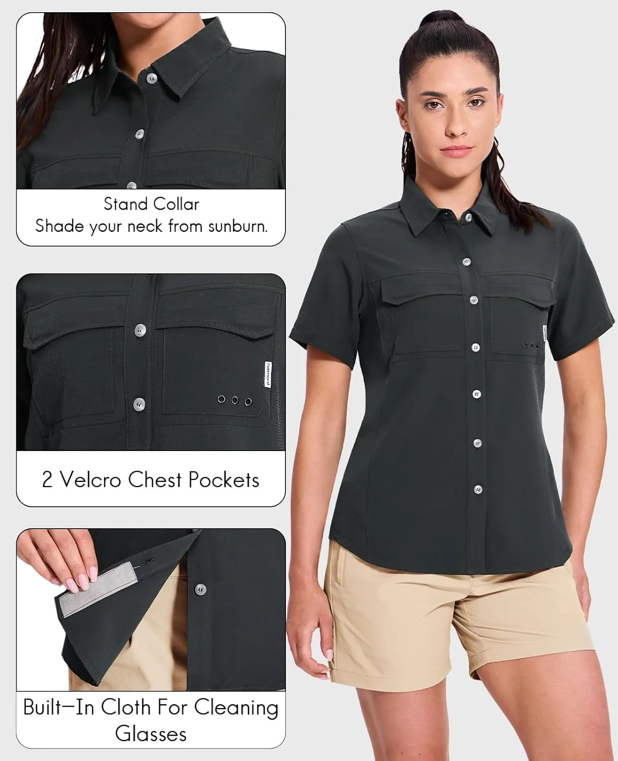 Haimont Women's UPF 50  Sun Protection Button Down Fishing Hiking Travel Shirts Short Sleeve Quick Dry Shirt with Pockets