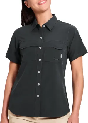Haimont Women's UPF 50  Sun Protection Button Down Fishing Hiking Travel Shirts Short Sleeve Quick Dry Shirt with Pockets