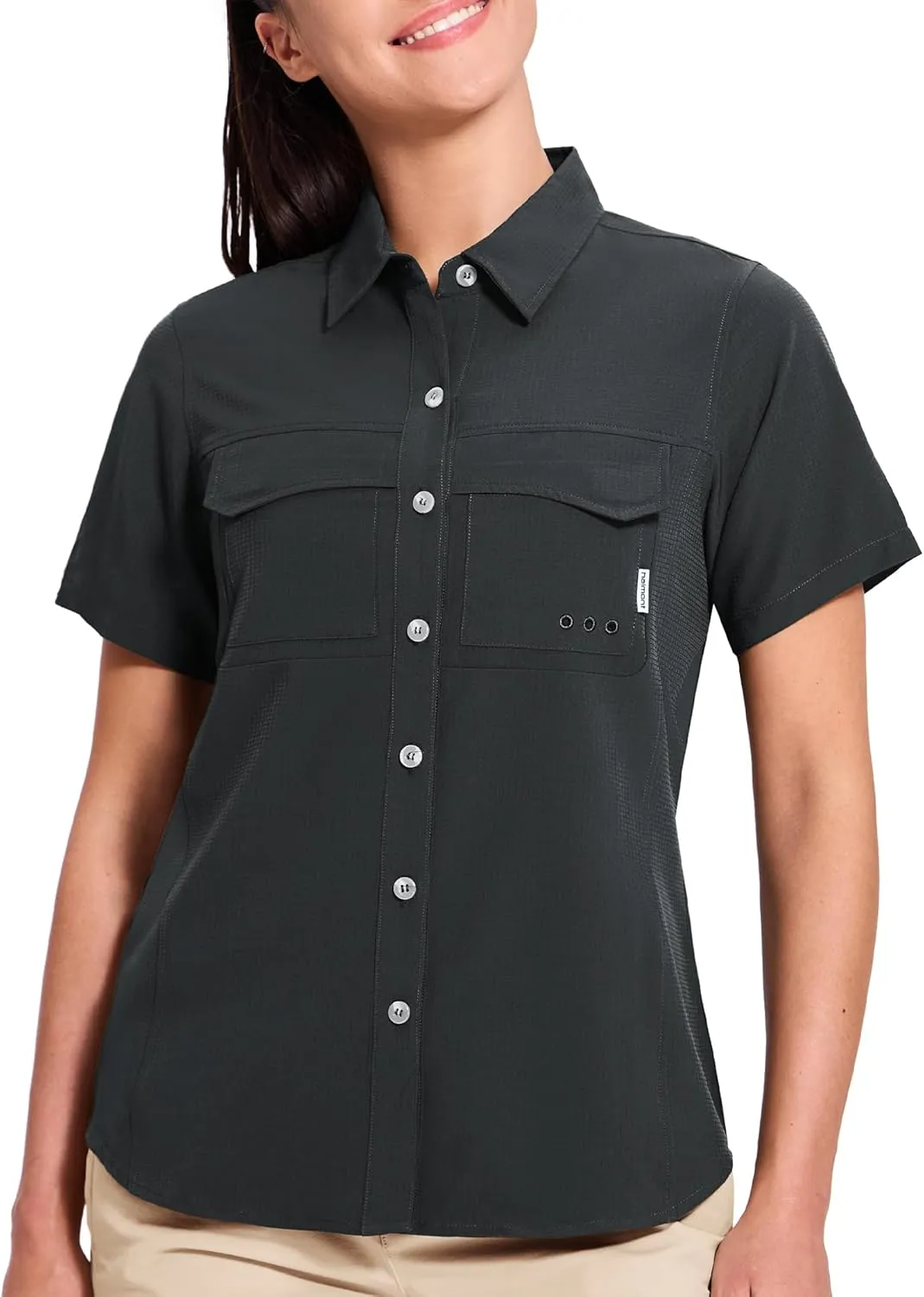 Haimont Women's UPF 50  Sun Protection Button Down Fishing Hiking Travel Shirts Short Sleeve Quick Dry Shirt with Pockets