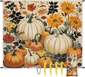 Halloween Pumpkin Beach Blanket, Sandproof Beach Mat, 68 x 59 Waterproof Quick Drying Sand Free Mat with 4 x Ground Spikes for Outdoor Travel Camping Hiking, Autumn Fall