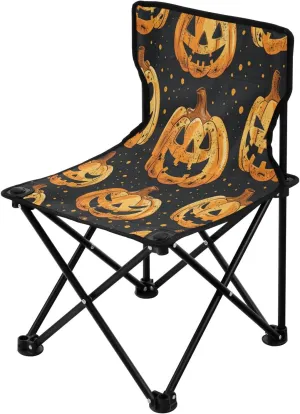 Halloween Pumpkin Spectre Face Portable Outdoor Folding Chair Anti-Slip Padded Oxford Cloth Stool Camping Chair Small for Beach Hiking Fishing Gardening Quad Camp Chair