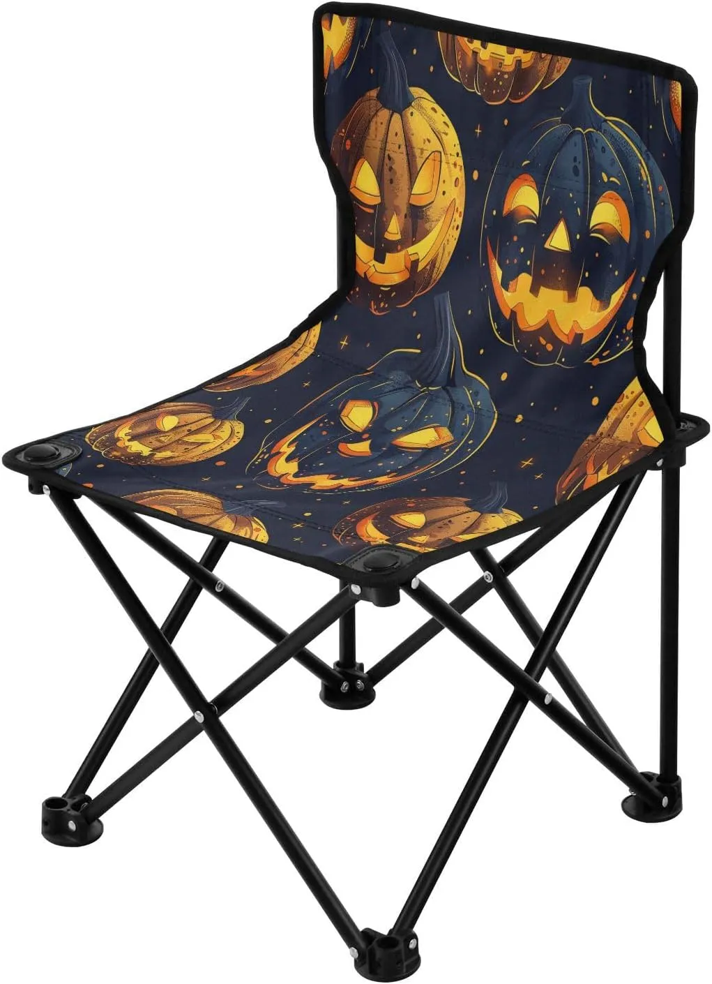 Halloween Pumpkin Spectre Face Portable Outdoor Folding Chair Anti-Slip Padded Oxford Cloth Stool Camping Chair Small for Beach Hiking Fishing Gardening Quad Camp Chair