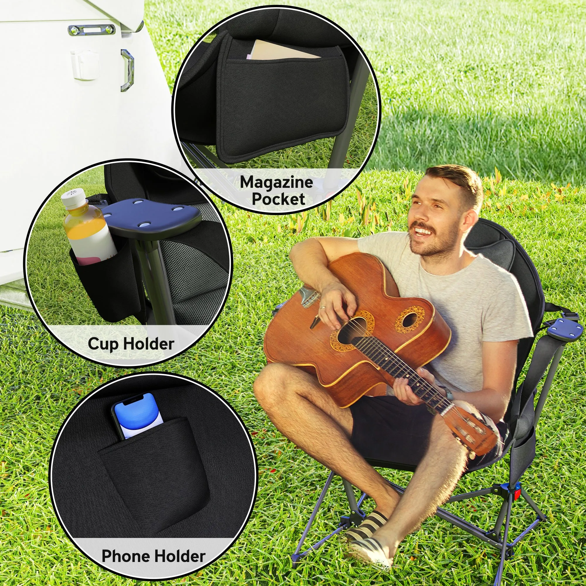 Hammock Camping Chair Set of 2, Adjustable Back Folding Swinging Hammock Chair with Cup Holder and Padded Seat