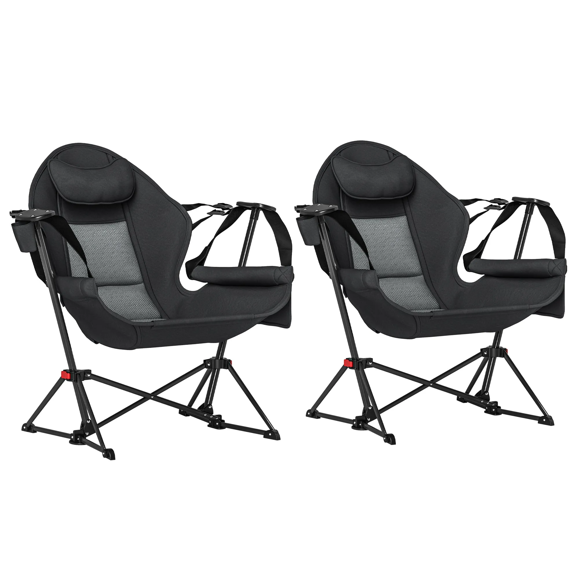 Hammock Camping Chair Set of 2, Adjustable Back Folding Swinging Hammock Chair with Cup Holder and Padded Seat