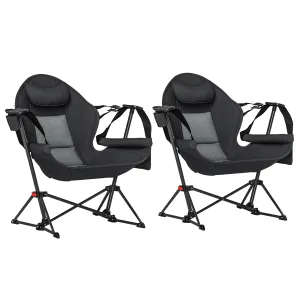 Hammock Camping Chair Set of 2, Adjustable Back Folding Swinging Hammock Chair with Cup Holder and Padded Seat