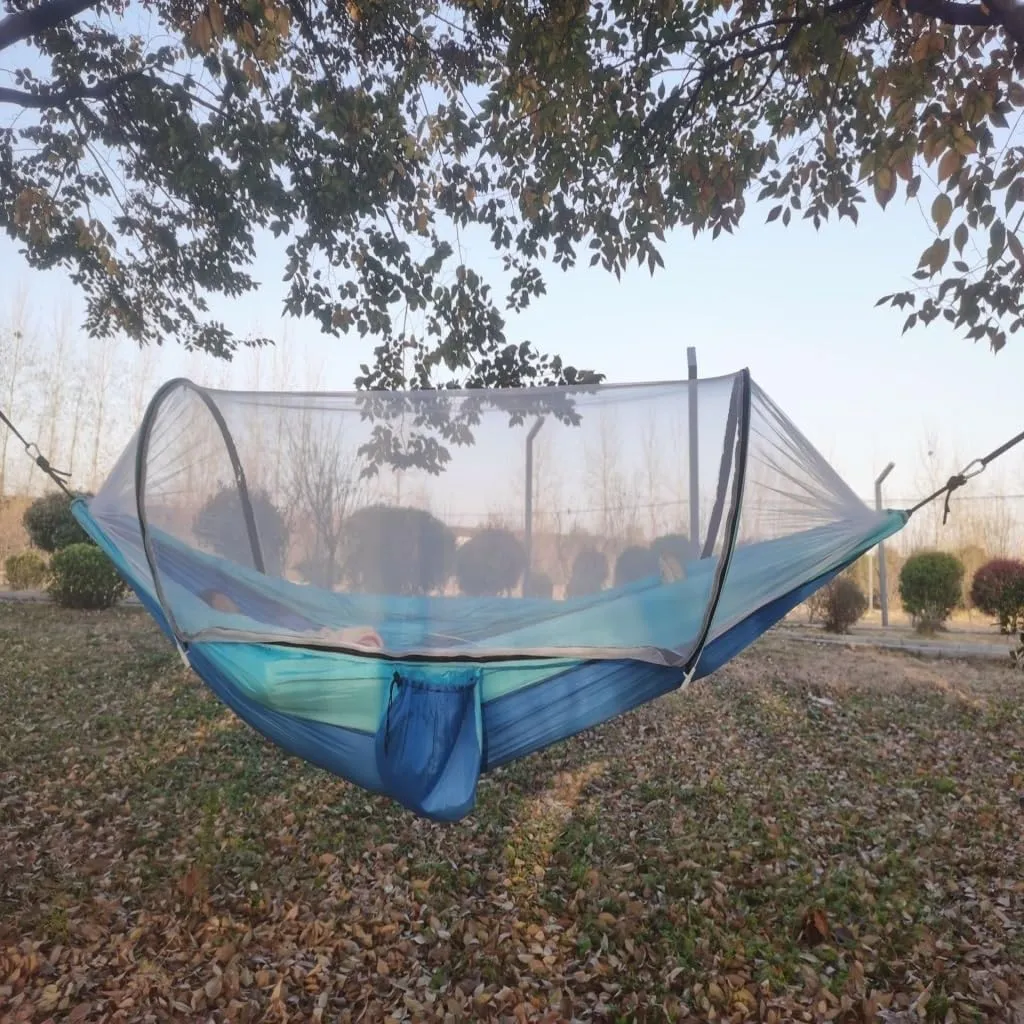 Hammocks Automatic Mosquito Net, Anti-Rollover Hammock, Parachute, Bunis Spinning Camping Leisure Double Hanging Chair Camping Hammocks(Green)