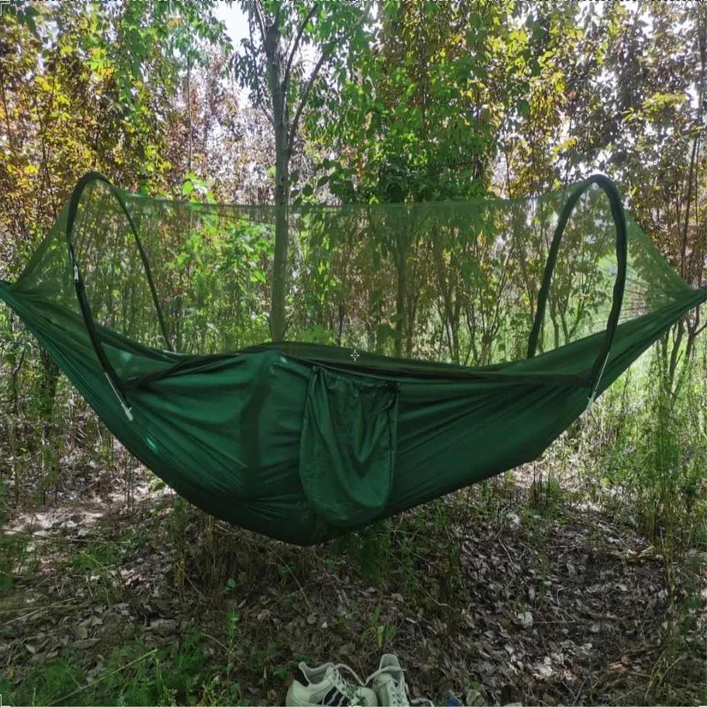 Hammocks Automatic Mosquito Net, Anti-Rollover Hammock, Parachute, Bunis Spinning Camping Leisure Double Hanging Chair Camping Hammocks(Green)