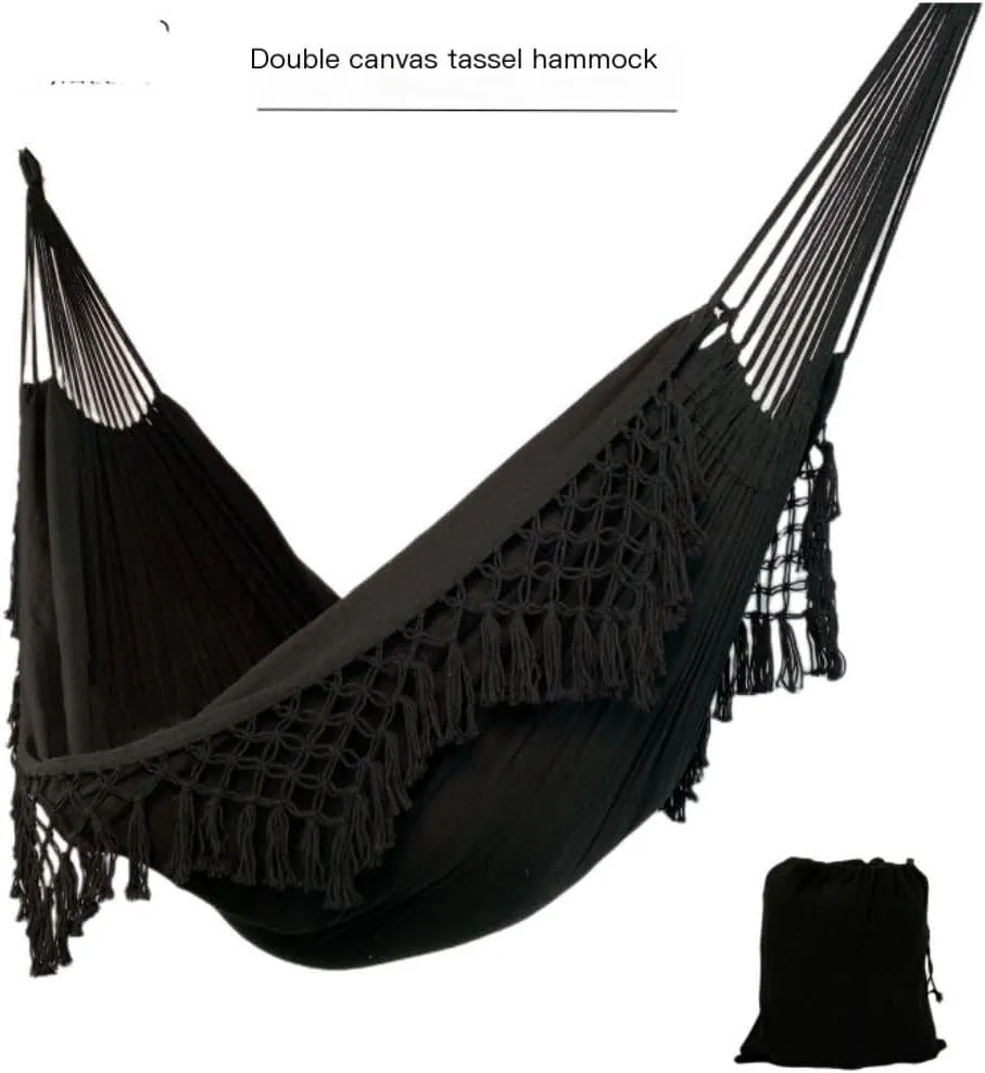 Hammocks Double Enlarged Canvas Swing Indoor and Outdoor Camping Hanging Chair Photography Retro Tassel Hammock Camping Hammocks(White)