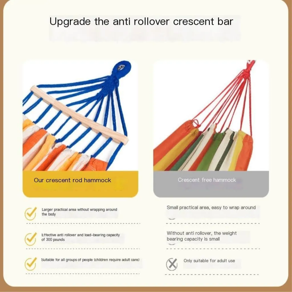 Hammocks Hammock Outdoor Camping Single and Double Hammock Canvas Anti-Rollover Swing Adult Dormitory Hanging Chair Camping Hammocks(Orange)