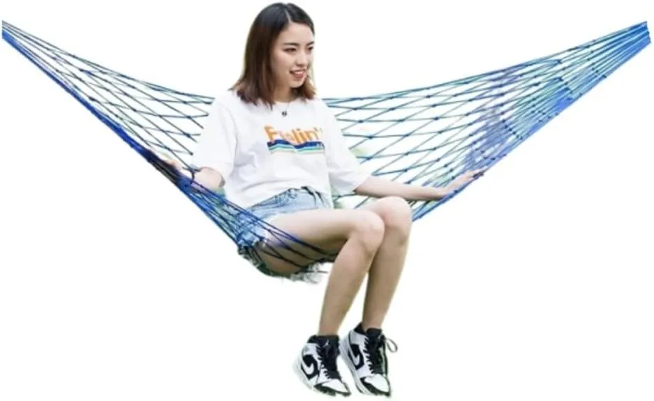 Hammocks Hammock Outdoor Swing Mesh Wild Adult Thick Nylon Rope Indoor Home Bedroom Sleeping Hanging Chair Rocking Bed Camping Hammocks(Blue,Small)