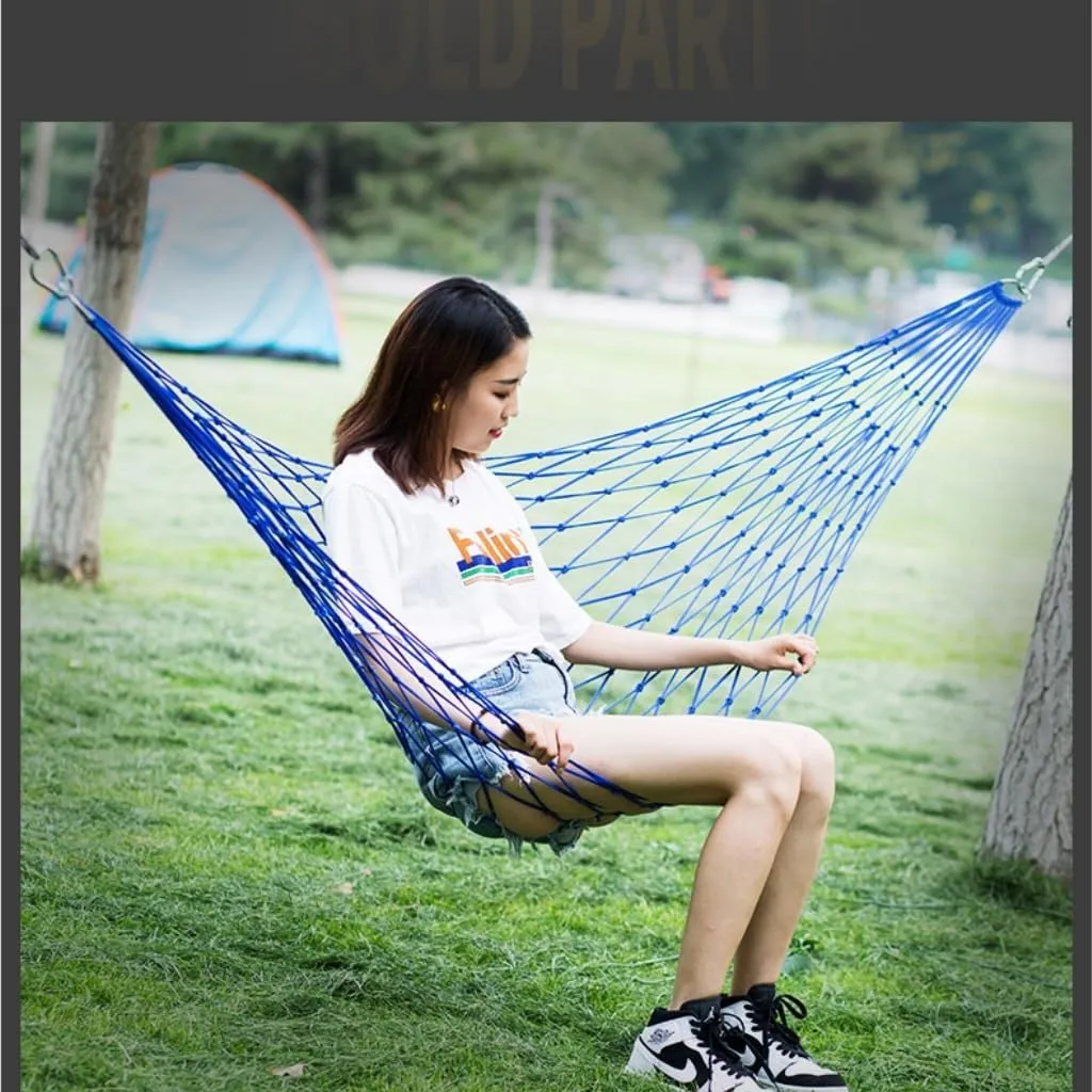 Hammocks Hammock Outdoor Swing Mesh Wild Adult Thick Nylon Rope Indoor Home Bedroom Sleeping Hanging Chair Rocking Bed Camping Hammocks(Blue,Small)