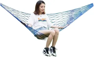 Hammocks Hammock Outdoor Swing Mesh Wild Adult Thick Nylon Rope Indoor Home Bedroom Sleeping Hanging Chair Rocking Bed Camping Hammocks(Blue,Small)