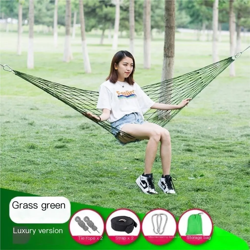 Hammocks Hammock Outdoor Swing Mesh Wild Adult Thick Nylon Rope Indoor Home Bedroom Sleeping Hanging Chair Rocking Bed Camping Hammocks(Blue,Small)