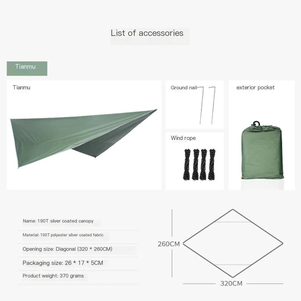 Hamock Mosquito Net Hammock Canopy Set Outdoor Camping Quick Opening Hammock Plus Rainproof Sunshade Canopy Hanmock(B)