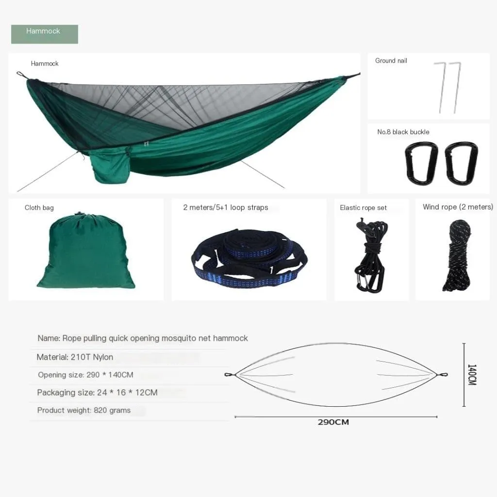 Hamock Mosquito Net Hammock Canopy Set Outdoor Camping Quick Opening Hammock Plus Rainproof Sunshade Canopy Hanmock(B)