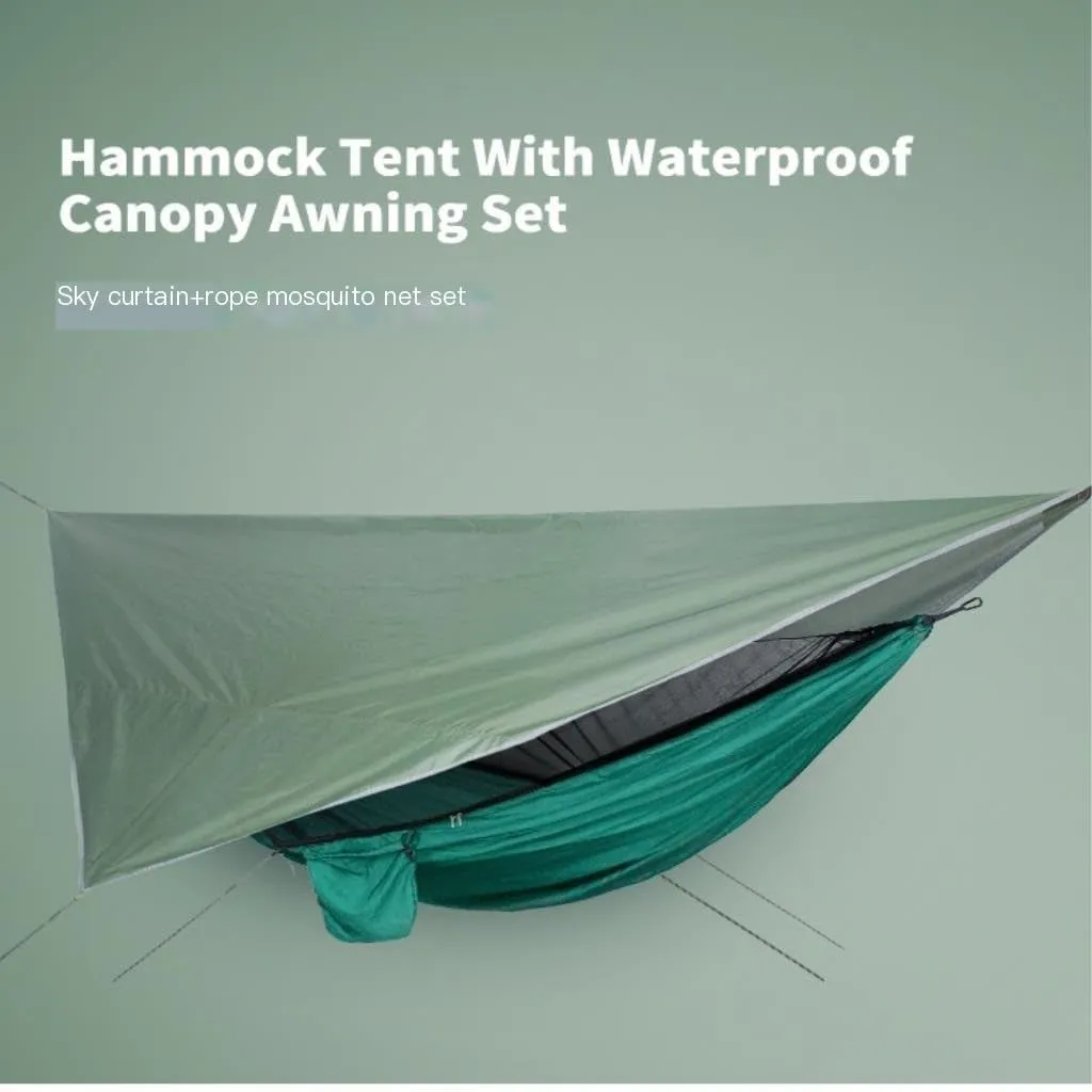 Hamock Mosquito Net Hammock Canopy Set Outdoor Camping Quick Opening Hammock Plus Rainproof Sunshade Canopy Hanmock(B)