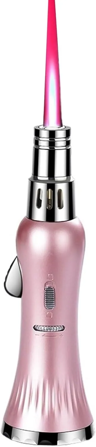 Handheld Pen Lighters Windproof Direct Injection Lighter - Adjustable Flame/Refillable Fuel •Flame Locking/Safety Switch Function • 【Butane Not Included】 (Color : Pink)