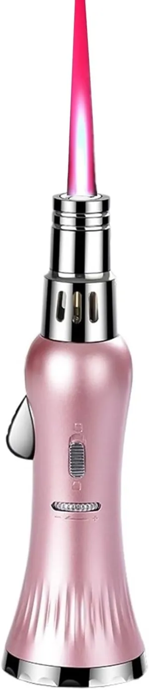 Handheld Pen Lighters Windproof Direct Injection Lighter - Adjustable Flame/Refillable Fuel •Flame Locking/Safety Switch Function • 【Butane Not Included】 (Color : Pink)