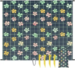 Happy St Patrick's Day Beach Blanket, Sandproof Beach Mat, Adults Waterproof Quick Drying Sand Free Mat with 4 x Ground Spikes for Outdoor Travel Camping Hiking, Buffalo Check Plaid Clover