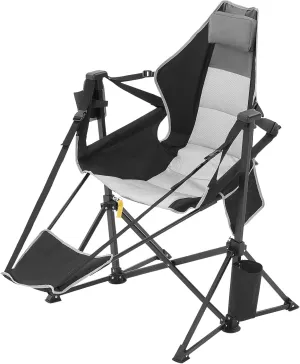 Happybuy Reclining Camping Chair, 300 lbs Load Camping Hammock Chair, Rocking Lounge Folding Chair with Footrest, Storage Bag, Headrest & Adjustable Backrest, for Camping and Other Outdoor Activities