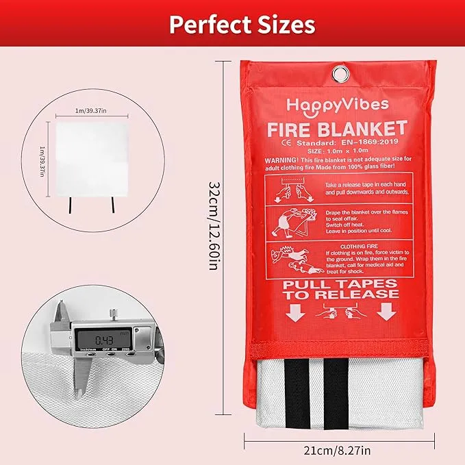 HappyVibes Emergency Fire Blanket for Home - 2 Pack Fiberglass Fire Extinguishing Blanket 40x40 Inches - Fire Blankets Emergency for Home, Kitchen, School, Office, Car, and Grill (Pack of 2)