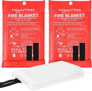 HappyVibes Emergency Fire Blanket for Home - 2 Pack Fiberglass Fire Extinguishing Blanket 40x40 Inches - Fire Blankets Emergency for Home, Kitchen, School, Office, Car, and Grill (Pack of 2)