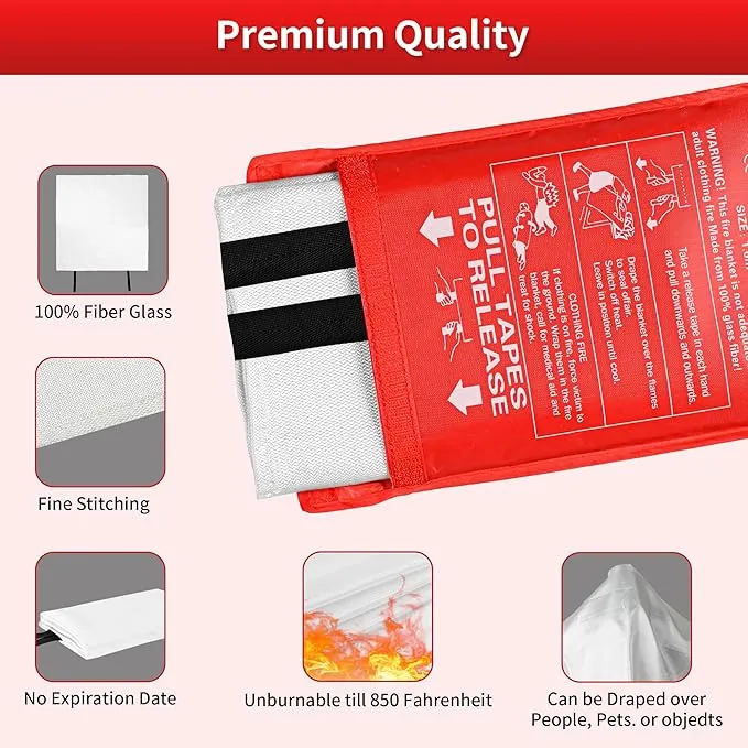 HappyVibes Emergency Fire Blanket for Home - 2 Pack Fiberglass Fire Extinguishing Blanket 40x40 Inches - Fire Blankets Emergency for Home, Kitchen, School, Office, Car, and Grill (Pack of 2)