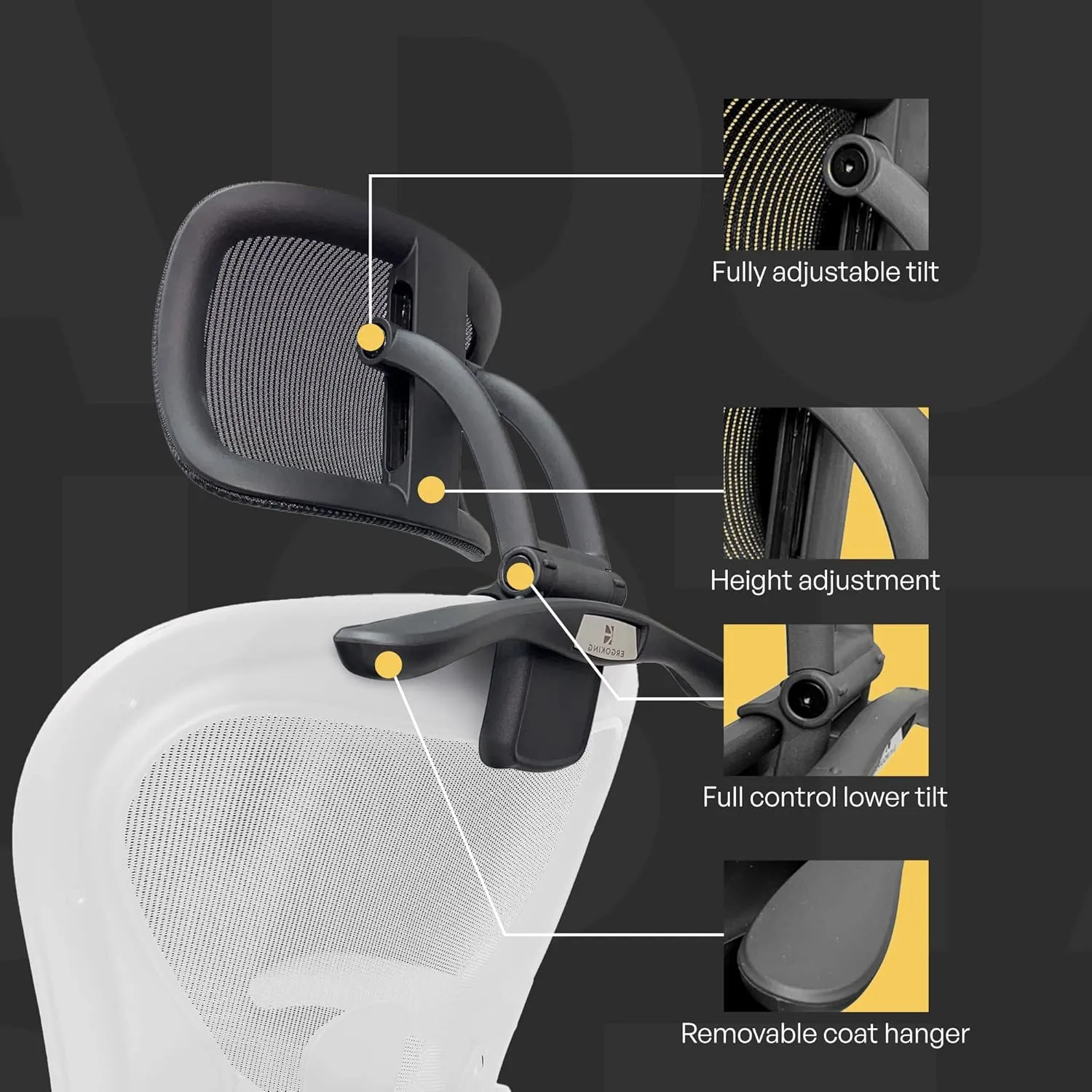 Headrest Compatible with Herman Miller Aeron Remastered Fully Adjustable Height & Tilt, Removable Coat Hanger Graphite Frame, Graphite Mesh