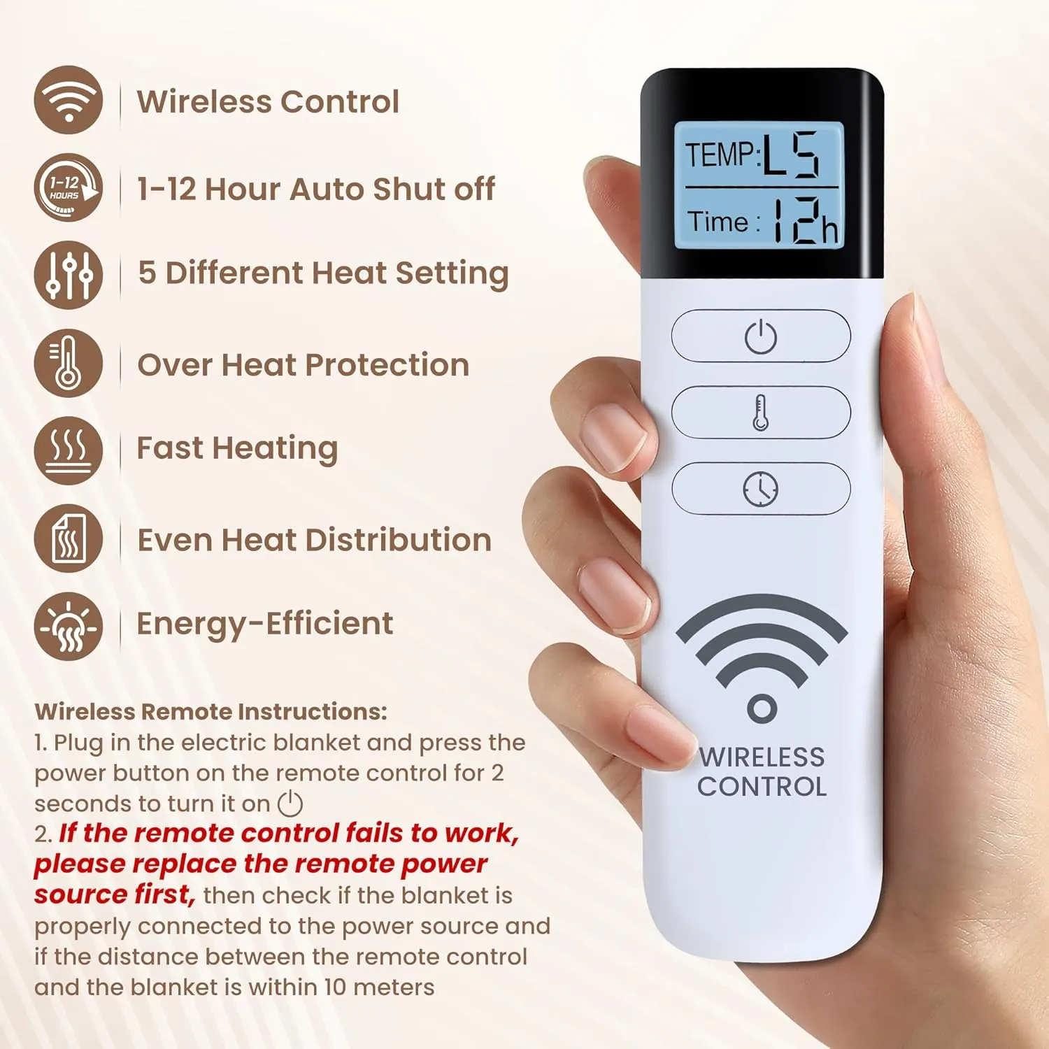 Heated Blanket Electric Blanket - Heating Blanket with Wireless Remote Controller, 5 Heat Level Setting, 5 hrs Timer Auto-Off Tufted Flannel Sherpa Electric Throw (Light Grey, 50"×60")