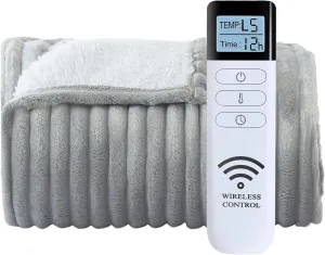 Heated Blanket Electric Blanket - Heating Blanket with Wireless Remote Controller, 5 Heat Level Setting, 5 hrs Timer Auto-Off Tufted Flannel Sherpa Electric Throw (Light Grey, 50"×60")