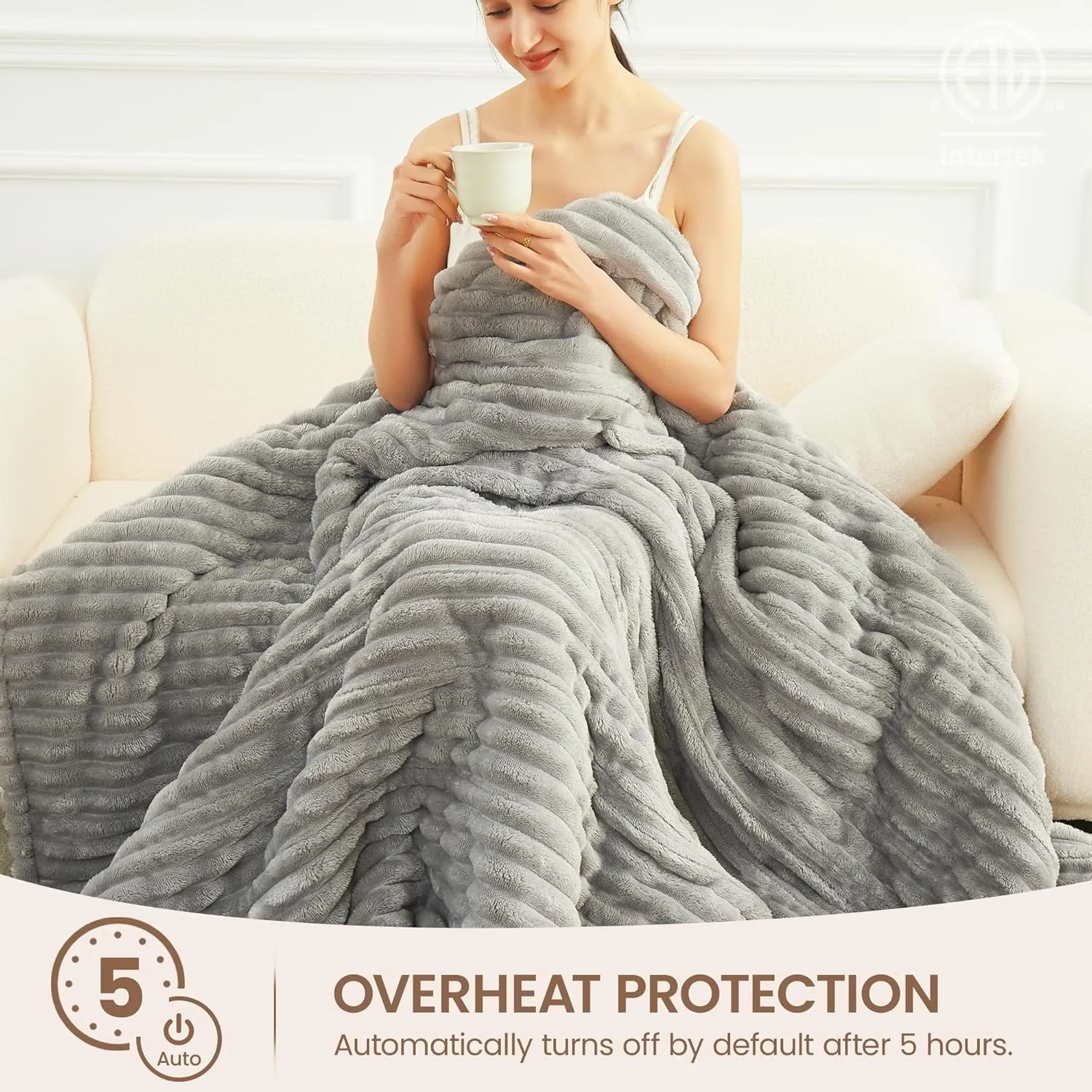 Heated Blanket Electric Blanket - Heating Blanket with Wireless Remote Controller, 5 Heat Level Setting, 5 hrs Timer Auto-Off Tufted Flannel Sherpa Electric Throw (Light Grey, 50"×60")