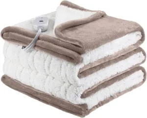 Heated Blanket Twin Size, 62"x84" Electric Blanket Twin with 10 Hours Auto Off & 5 Heating Levels, Heating Blanket with Reversible Flannel Sherpa, Ideal Gift Giving, Light Camel