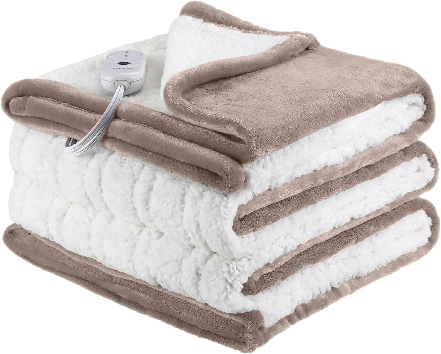 Heated Blanket Twin Size, 62"x84" Electric Blanket Twin with 10 Hours Auto Off & 5 Heating Levels, Heating Blanket with Reversible Flannel Sherpa, Ideal Gift Giving, Light Camel