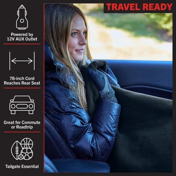 Heated Car Blanket - 12V Heated Blanket for Car, Truck, RV or Camping - 59x43” Portable Electric Travel Throw - 2 Heat Levels - Tailgating Essentials by Stalwart (Navy Blue)