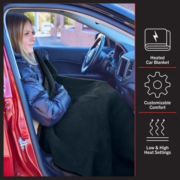Heated Car Blanket - 12V Heated Blanket for Car, Truck, RV or Camping - 59x43” Portable Electric Travel Throw - 2 Heat Levels - Tailgating Essentials by Stalwart (Navy Blue)
