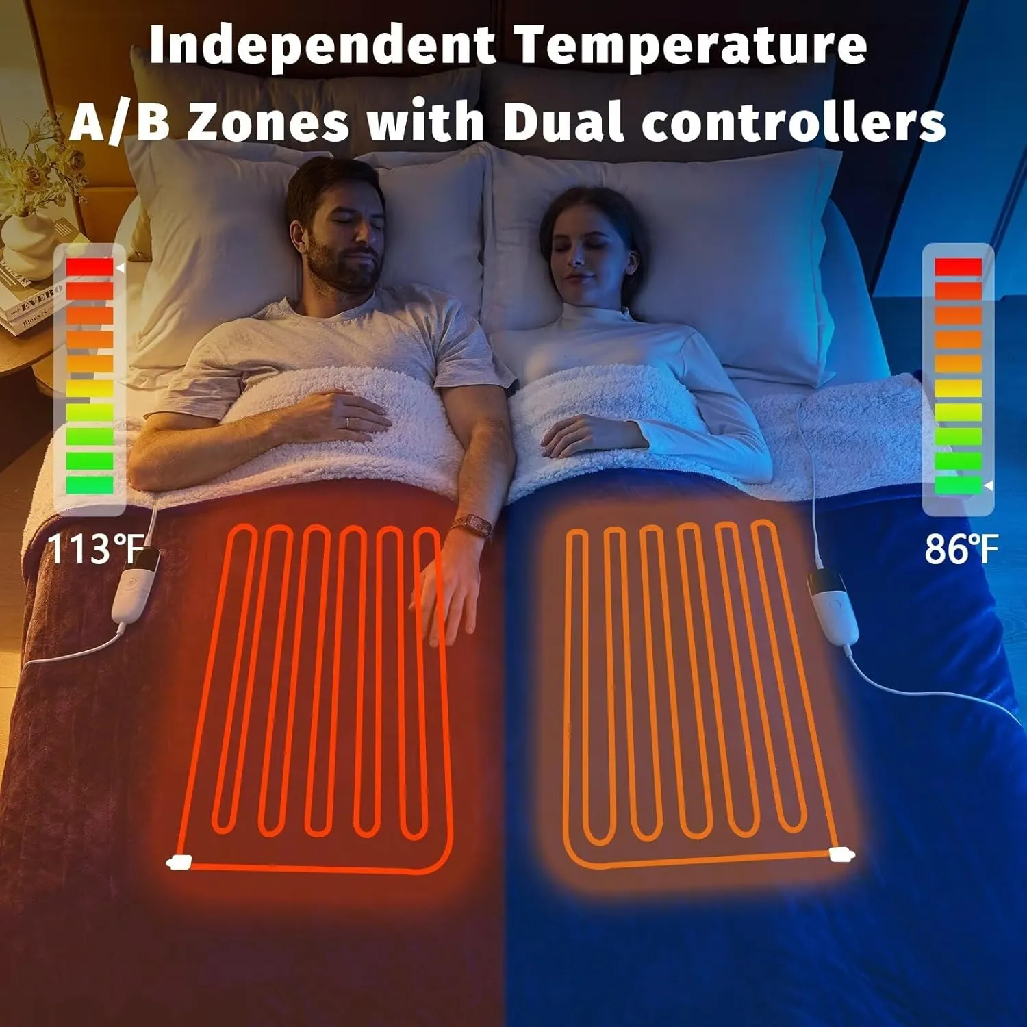 Heated Electric Blanket Queen Size - 84" x 90" Heating Blanket with Dual Control, 10 Heating Levels & 8 Hours Auto Off, Soft Warm Flannel Gift Blanket with Over-Heat Protection, ETL & FCC Certified