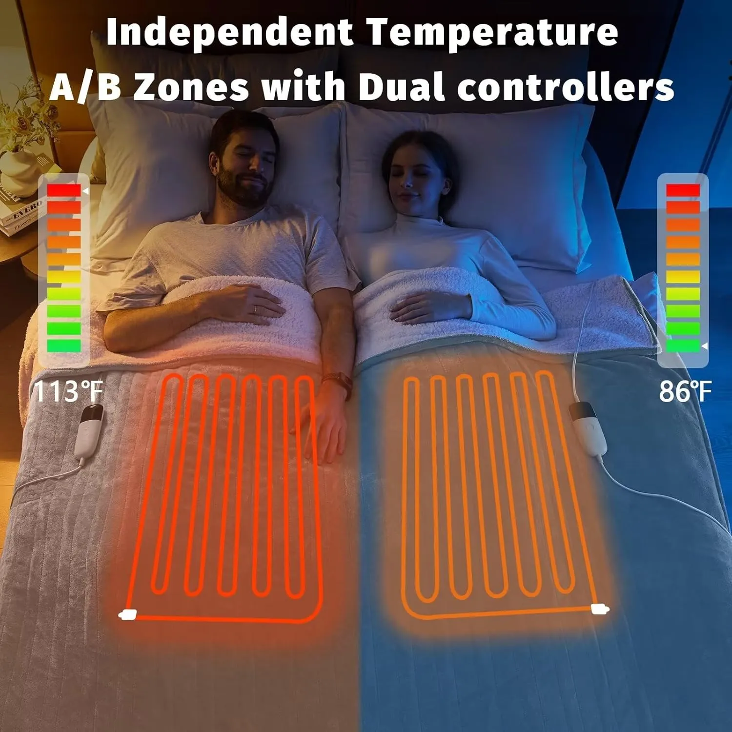 Heated Electric Blanket Queen Size - 84" x 90" Heating Blanket with Dual Control, 10 Heating Levels & 8 Hours Auto Off, Soft Warm Flannel Gift Blanket with Over-Heat Protection, ETL & FCC Certified