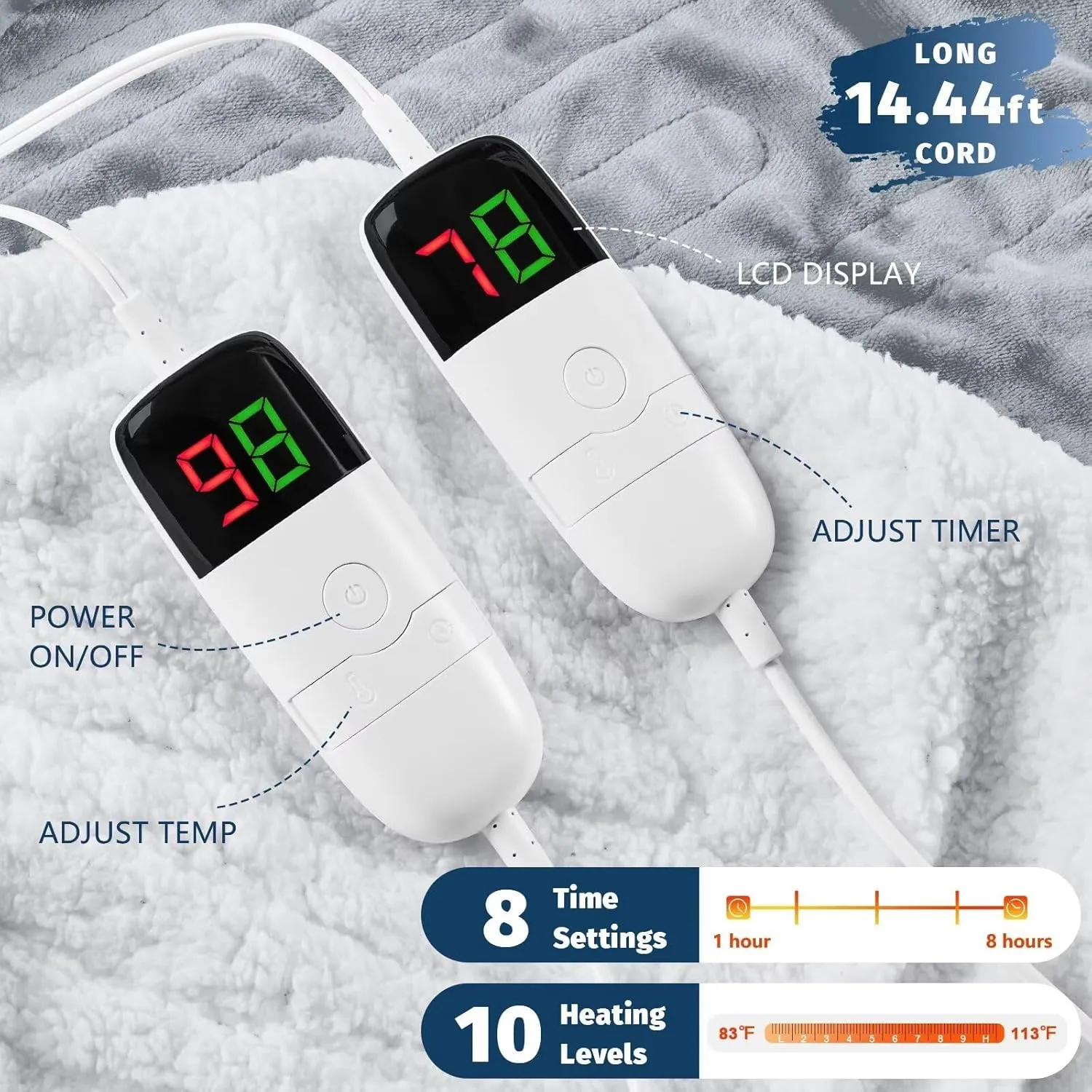 Heated Electric Blanket Queen Size - 84" x 90" Heating Blanket with Dual Control, 10 Heating Levels & 8 Hours Auto Off, Soft Warm Flannel Gift Blanket with Over-Heat Protection, ETL & FCC Certified