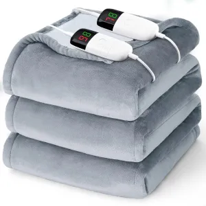 Heated Electric Blanket Queen Size - 84" x 90" Heating Blanket with Dual Control, 10 Heating Levels & 8 Hours Auto Off, Soft Warm Flannel Gift Blanket with Over-Heat Protection, ETL & FCC Certified