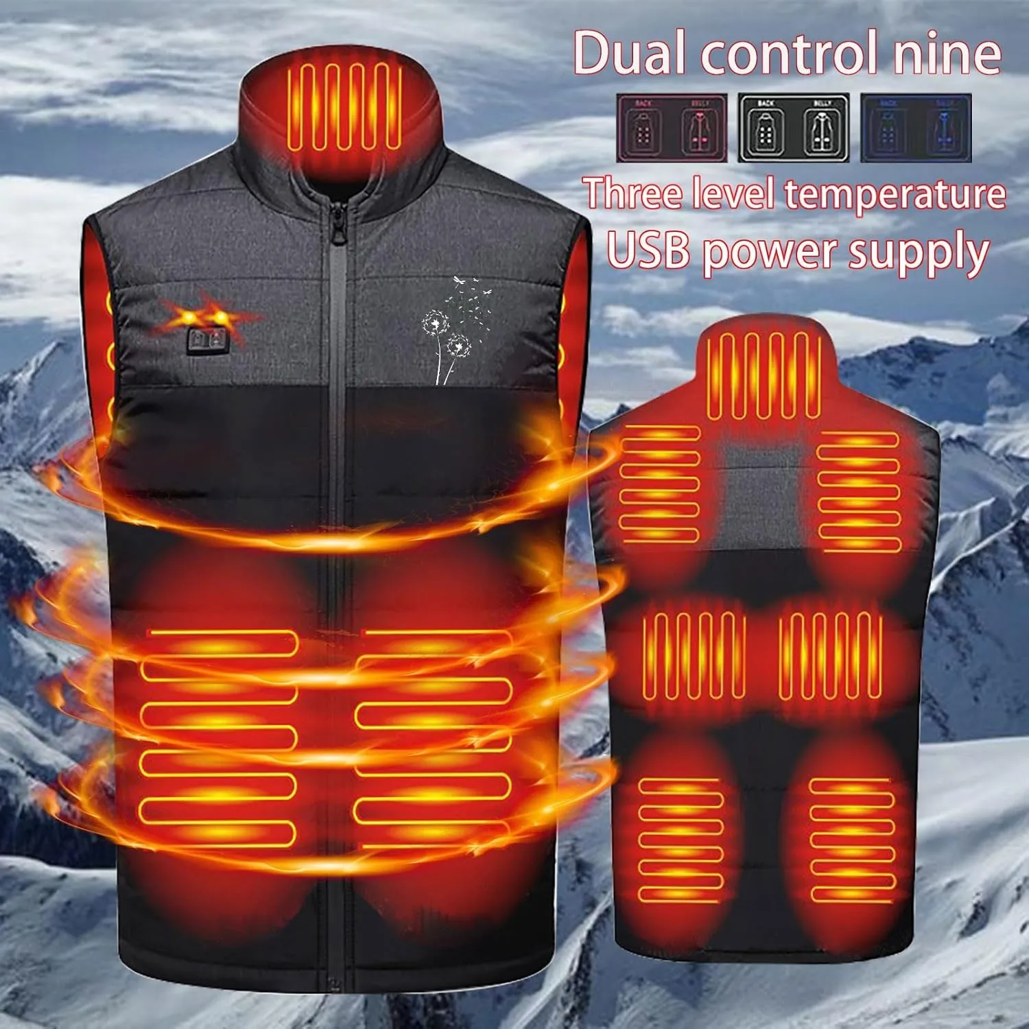 Heated Vest for Men Full Cover Heated with 3 Heating Levels,Quickly Carbon Fiber Heat Up within Seconds without Bank