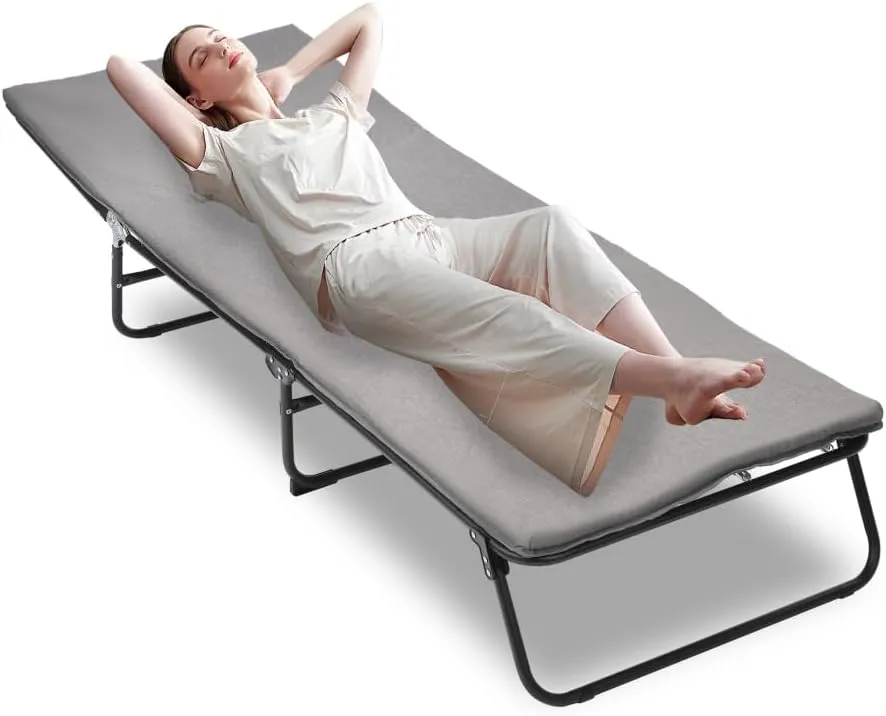 Heavy Duty Camping Cot for Adults, 5-Angle Adjustable Outdoor Bed with Waterproof 1200D Oxford Fabric & Carry Bag, Portable Folding Cot for Camping, RV, Home, Office (Grey)
